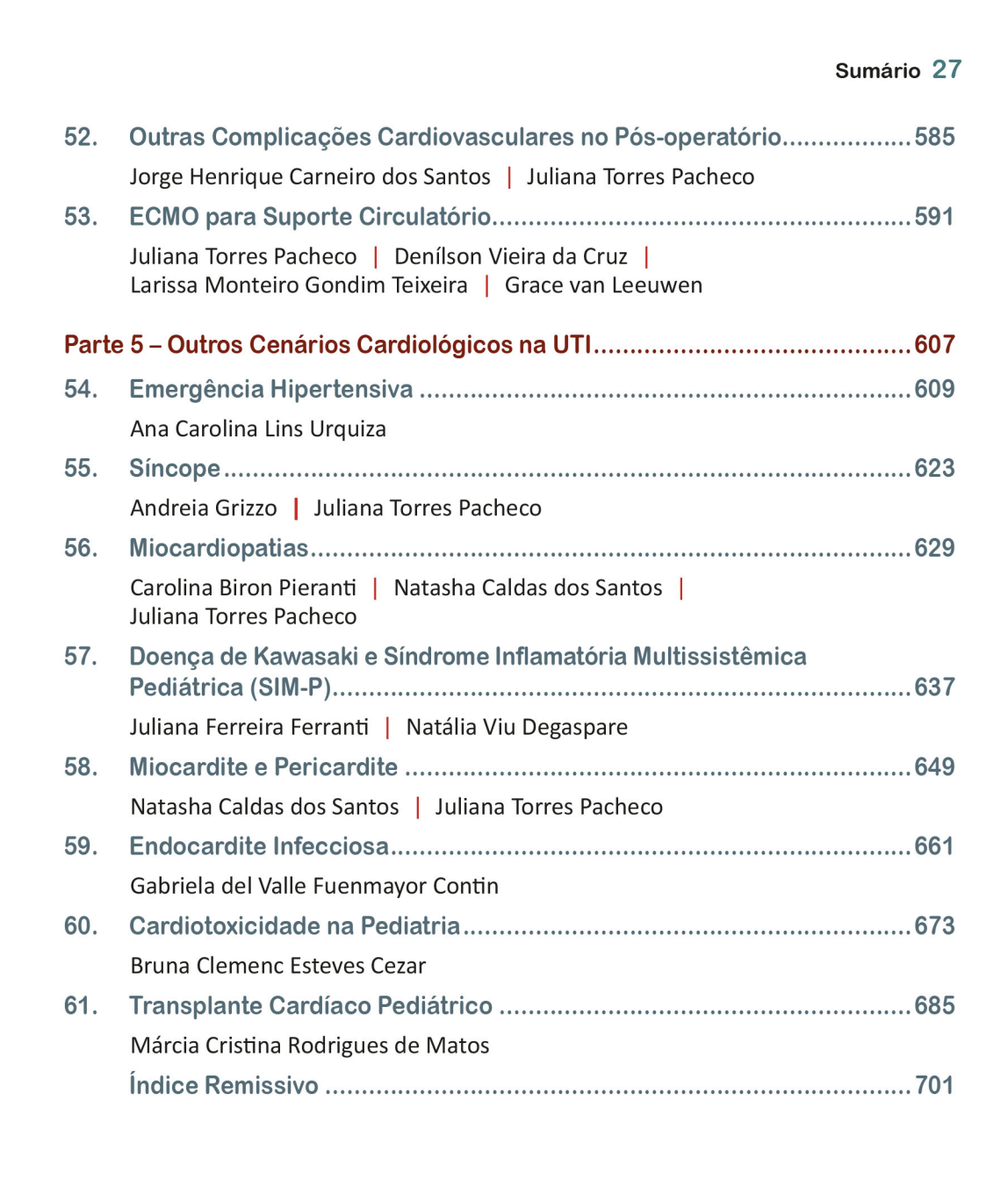 Sumário com os capítulos de autoria da Dra. Natasha Caldas